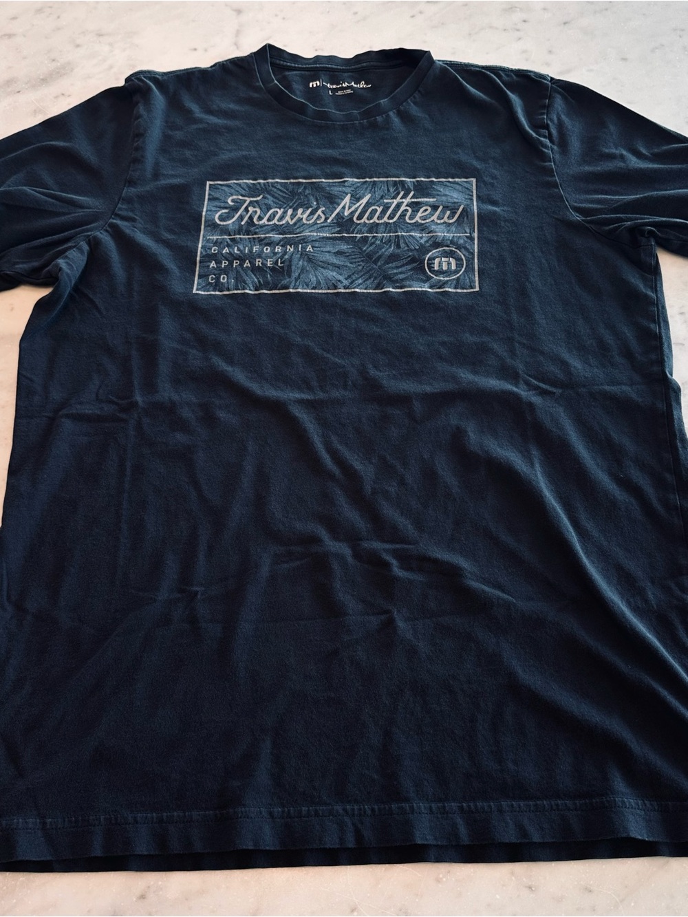 Travis Mathew Navy Palm-Box Logo Short Sleeve Tee